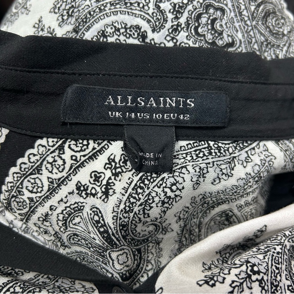 AllSaints Black and White Paisley Midi Shirt Dress - Picture 11 of 14